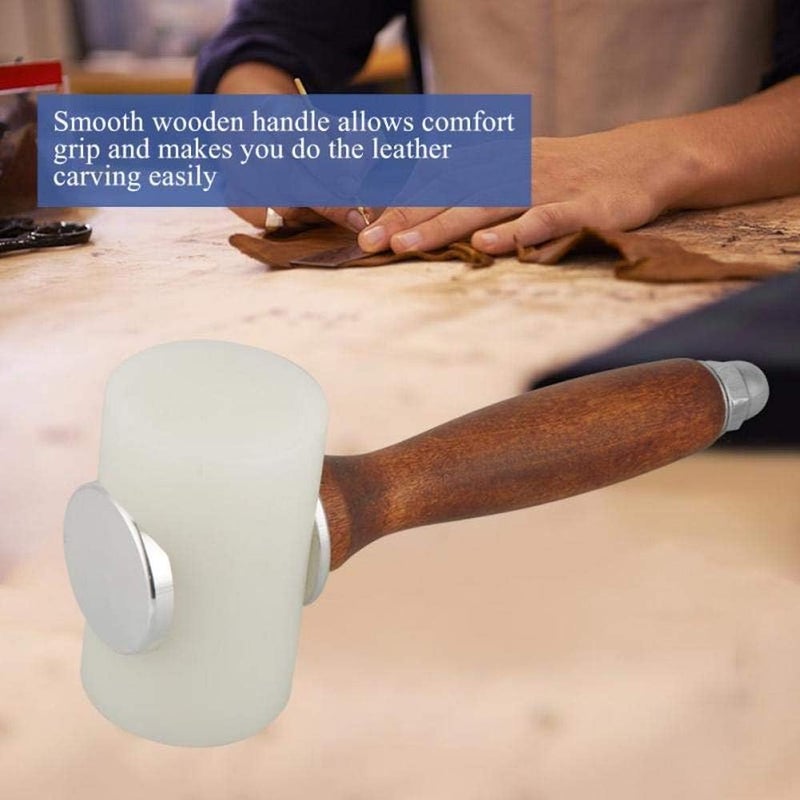 Evwoge Rubber Hammer Mallet for Leatherwork Leather Carving Cowhide Sew DIY Leathercraft Wooden Mallet Wood Handle (T-Head) - Image 4